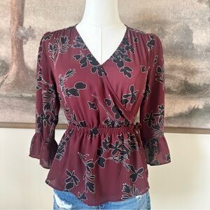 Ann Taylor Burgundy Floral Blouse